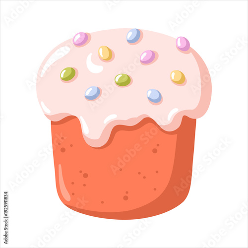 Easter cake with pastel icing and colorful sprinkles. Cartoon vector isolated illustration on white background 