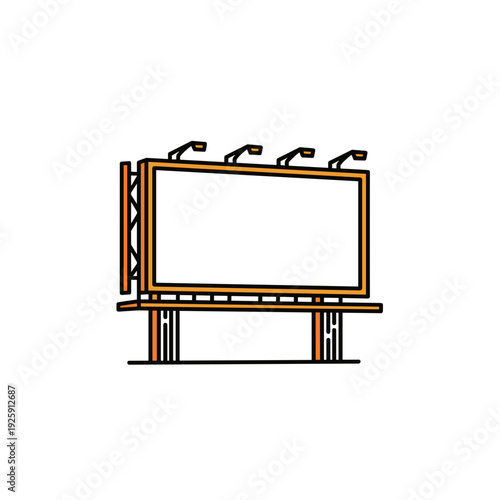 Blank outdoor billboard with lights, advertising street banner, two color vector illustration