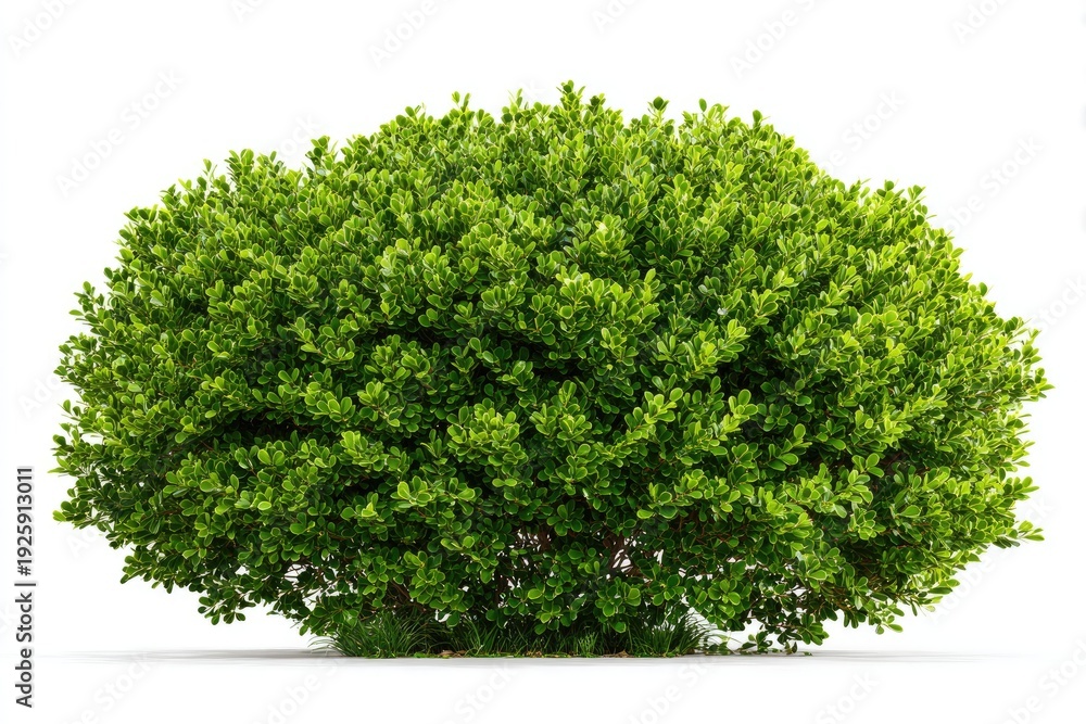 Fototapeta premium Lush, rounded green bush with dense foliage on white background