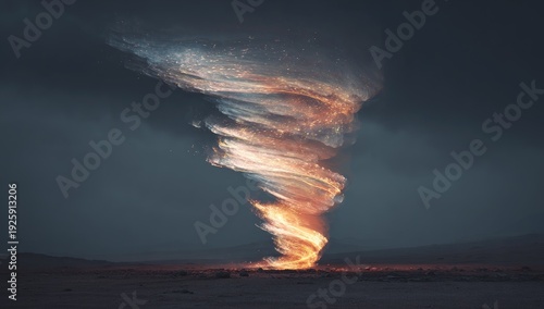 Fiery twister spiraling against a dark, cloudy backdrop