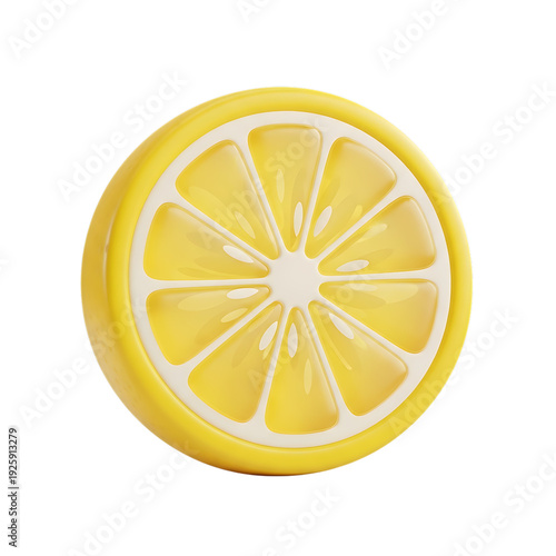 3D Yellow lemon slice rubber stamp on black background