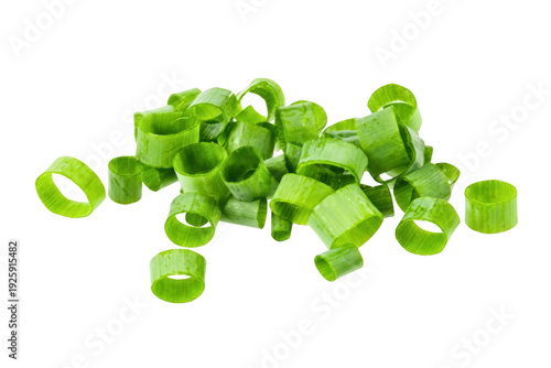 Freshly Sliced Green Onions Scattered on a Dark Surface