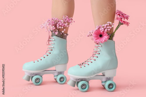 Legs of young woman in roll...