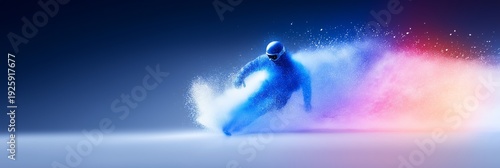snowboarding banner. snowboarding dynamic wallpaper with colorful light trails on a dark background