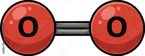 professional vector illustration of an oxygen molecule with red fills and hand drawn style outlines simulating ink sketches for science and education