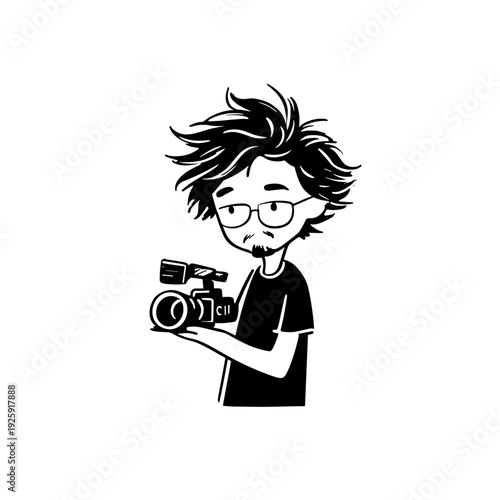 Movie Director. Movie Director simple black and white line art vector logo