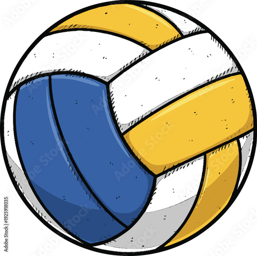 professional volleyball ball vector with manual drawing style including solid color fills and simulated hand drawn outlines for a textured organic sport look