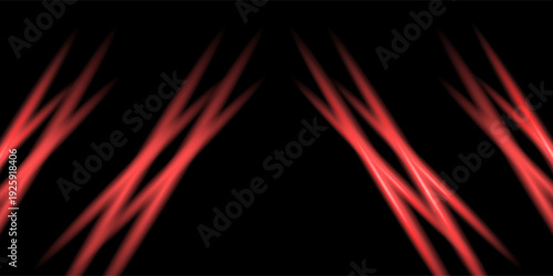 Abstract Red Neon Glowing Light Lines on Black Background with Reflective Floor. vector illustration