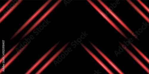 Abstract Red Neon Glowing Light Lines on Black Background with Reflective Floor. vector illustration