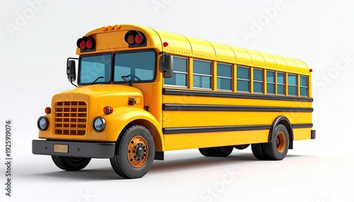 A cartoon school bus is parked with wheels, windows, and a yellow paint scheme