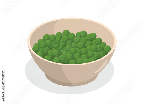 Green peas in bowl simple flat illustration.