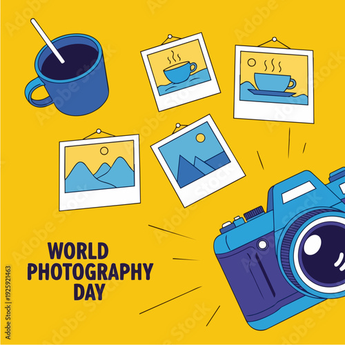 World Photography Day celebration with camera and photos.