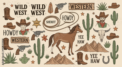 Wild West Western Cowboy Horse Desert Illustration Retro Poster Design