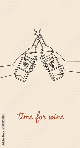 Friends Clinking Beer Bottles Cheers Hand Drawn Illustration Celebration Design