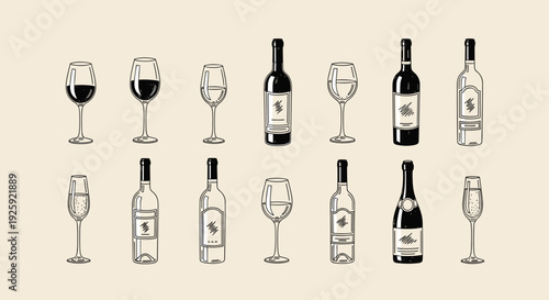 Wine Bottle and Glass Vector Illustration Seamless Pattern Design