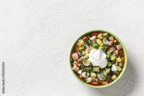 Bowl of tasty okroshka with...
