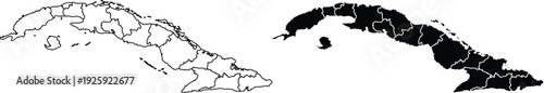 Cuba Map Outline with Provinces and Solid Silhouette