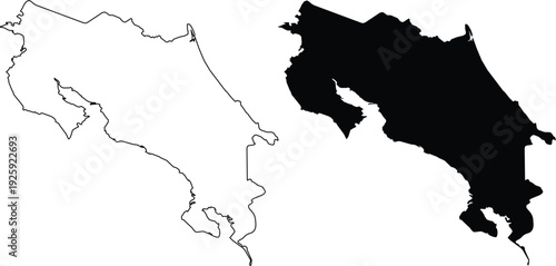 Outline and Solid Map of Costa Rica on White Background