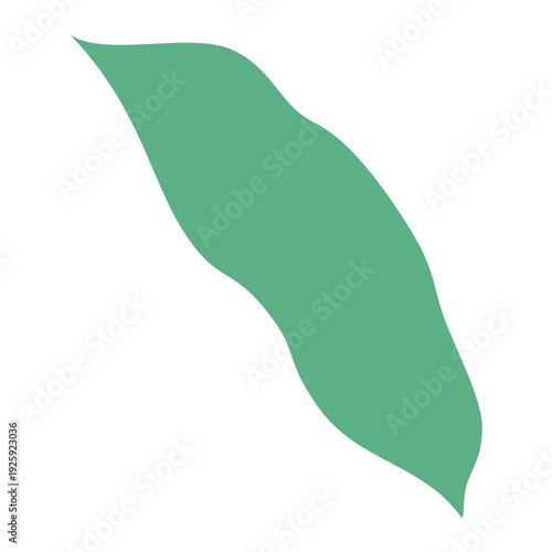 A single leaf with a unique shape, in a striking green color, gracefully angled. It represents growth, nature, and the elegance of a leaf