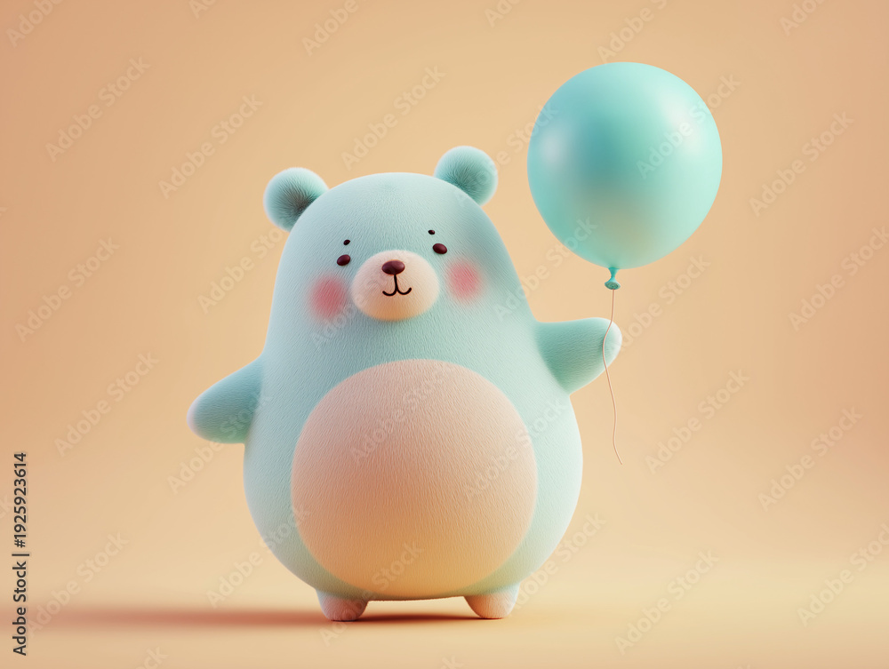 Fototapeta premium super deformed cute 3D bear character holding a large balloon