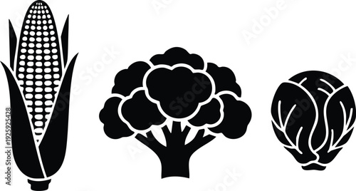 Mixed Garden Vegetable Silhouettes - Corn Broccoli Cabbage