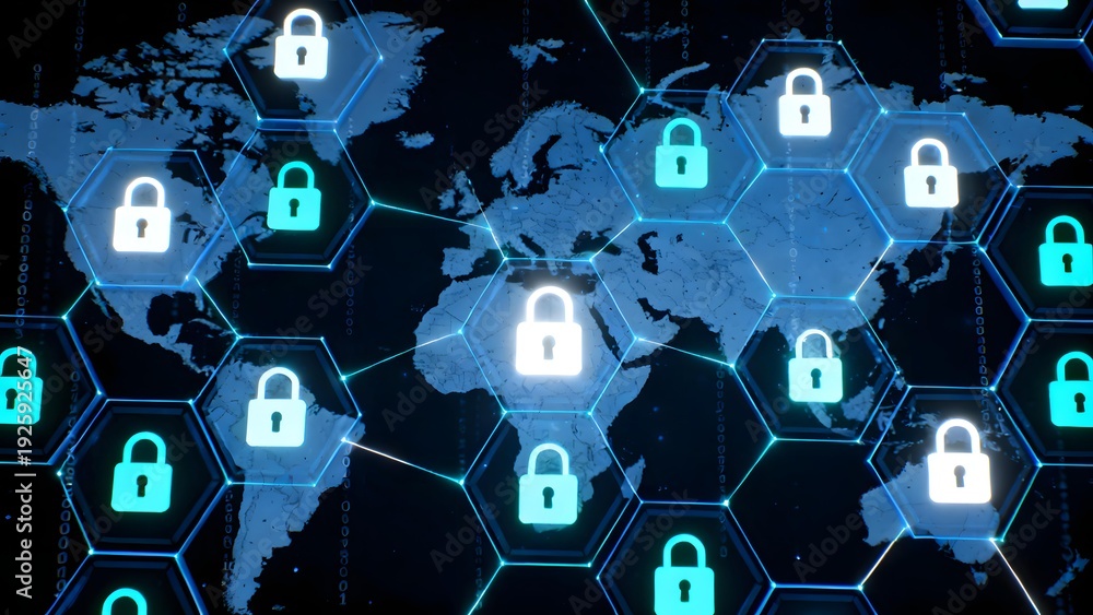 Obraz premium Cybersecurity technology background with global padlock network