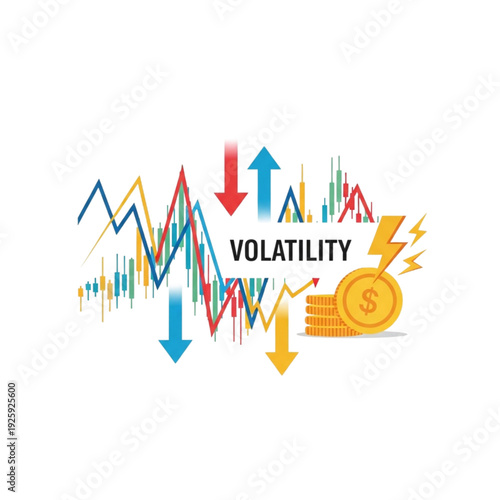 Volatility Market Finance Trading Concept isolated on transparent background.