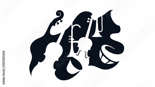 Abstract Jazz Music Instruments and Figures Silhouette Art.