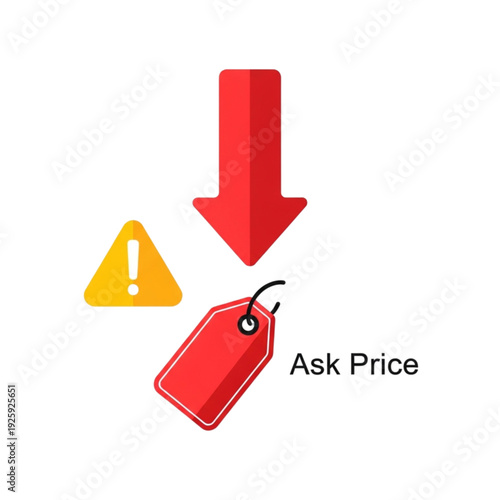 Red price tag with warning sign isolated on transparent background.