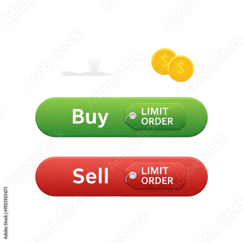 Stock market buy sell limit order buttons isolated on transparent background.