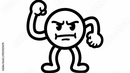 Angry cartoon character with fists raised in defiance.