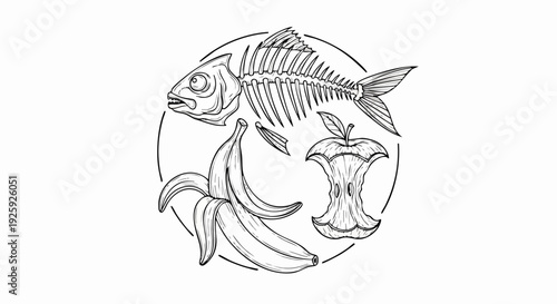 Compostable Food Waste Items Depicted in Circular Design.