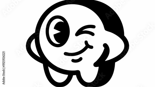 Cute cartoon character winking with a happy expression.