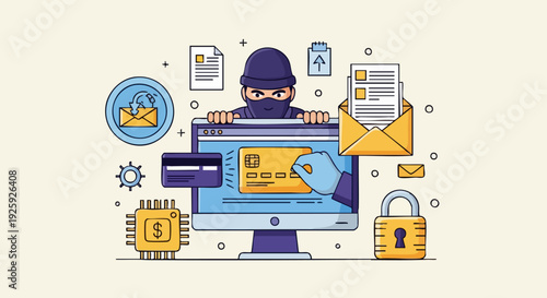 Cybercriminal Hacking Computer Stealing Credit Card Information Online.