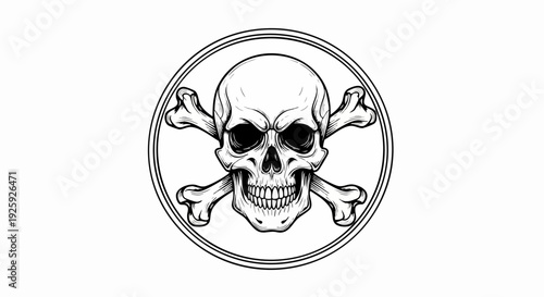 Detailed Skull and Crossbones Emblem in Circular Frame.