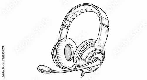 Detailed Sketch of a Modern Gaming Headset with Microphone.