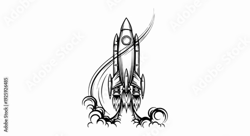 Detailed Sketch of a Rocket Launching into Space.