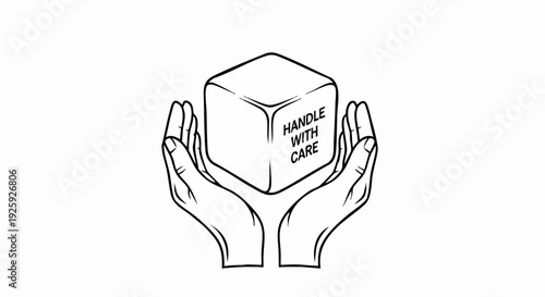 Hands carefully holding a box with handle with care label.