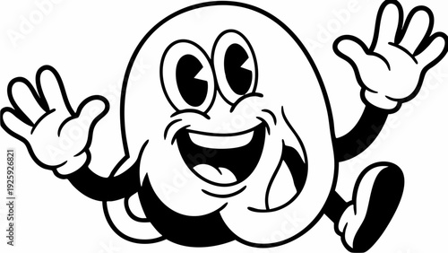 Happy Cartoon Egg Character Waving Arms and Legs.