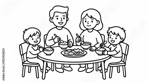 Happy Family Enjoying a Meal Together at the Dining Table.