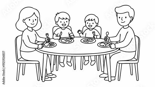 Happy Family Enjoying a Meal Together at the Dining Table.