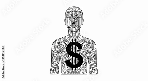 Human body outline with dollar sign in chest area.