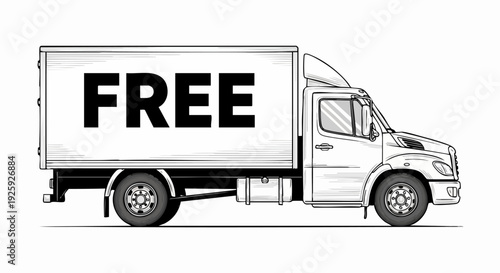 Illustration of a Delivery Truck with the Word FREE Written on the Side.
