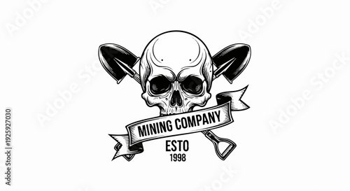 Mining Company Skull and Tools Emblem.