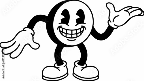 Retro Cartoon Character with Big Smile and Wide Eyes.