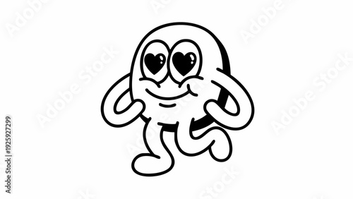 Retro cartoon character with heart eyes running happily.