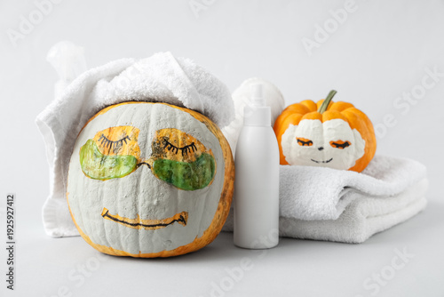 Pumpkins with drawn faces, ...