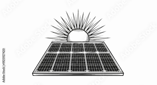 Solar Panel With Sun Rays Illustration.
