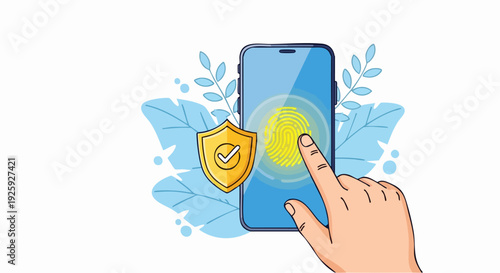 Smartphone Security Fingerprint Scan Authentication Protection.