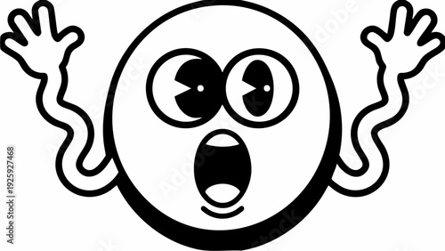 Surprised Cartoon Face with Wide Eyes and Open Mouth.